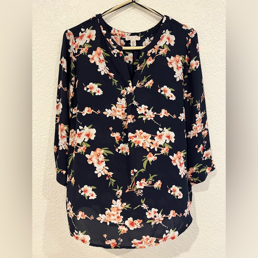 Lila Rose Navy Floral Blouse